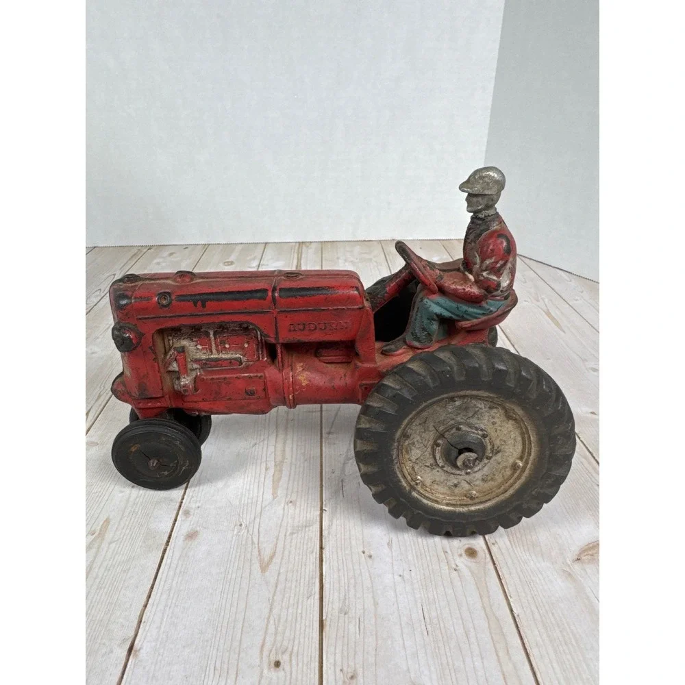 Vintage Auburn Rubber Co Red Tractor Toy w Driver‎ Figure USA 8 Inch